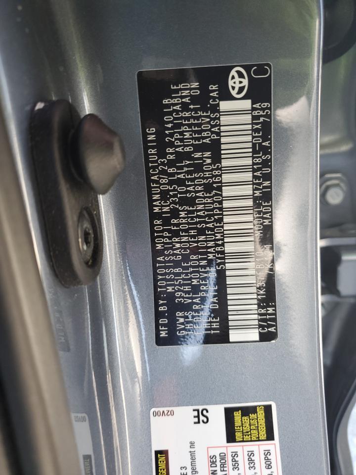 2023 TOYOTA COROLLA LE VIN:5YFB4MDE1PP071685