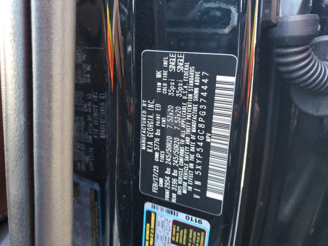 2023 KIA TELLURIDE SX VIN:5XYP54GC8PG374447