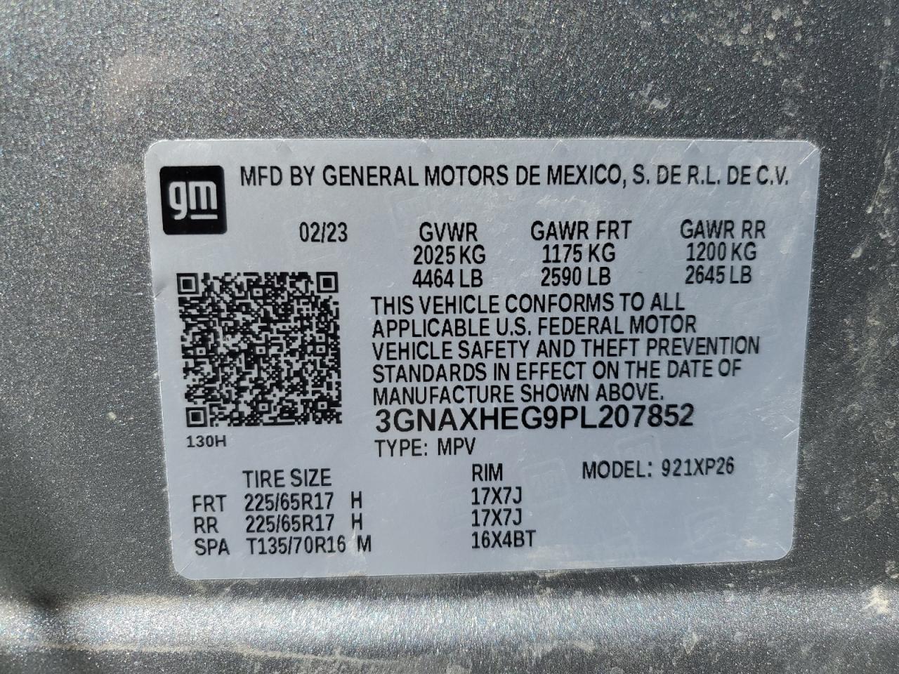 2023 CHEVROLET EQUINOX LS VIN:3GNAXHEG9PL207852