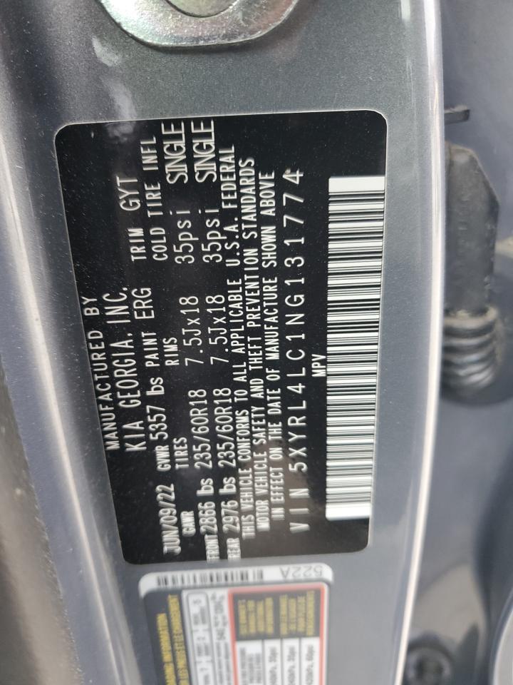 2022 KIA SORENTO S VIN:5XYRL4LC1NG131774