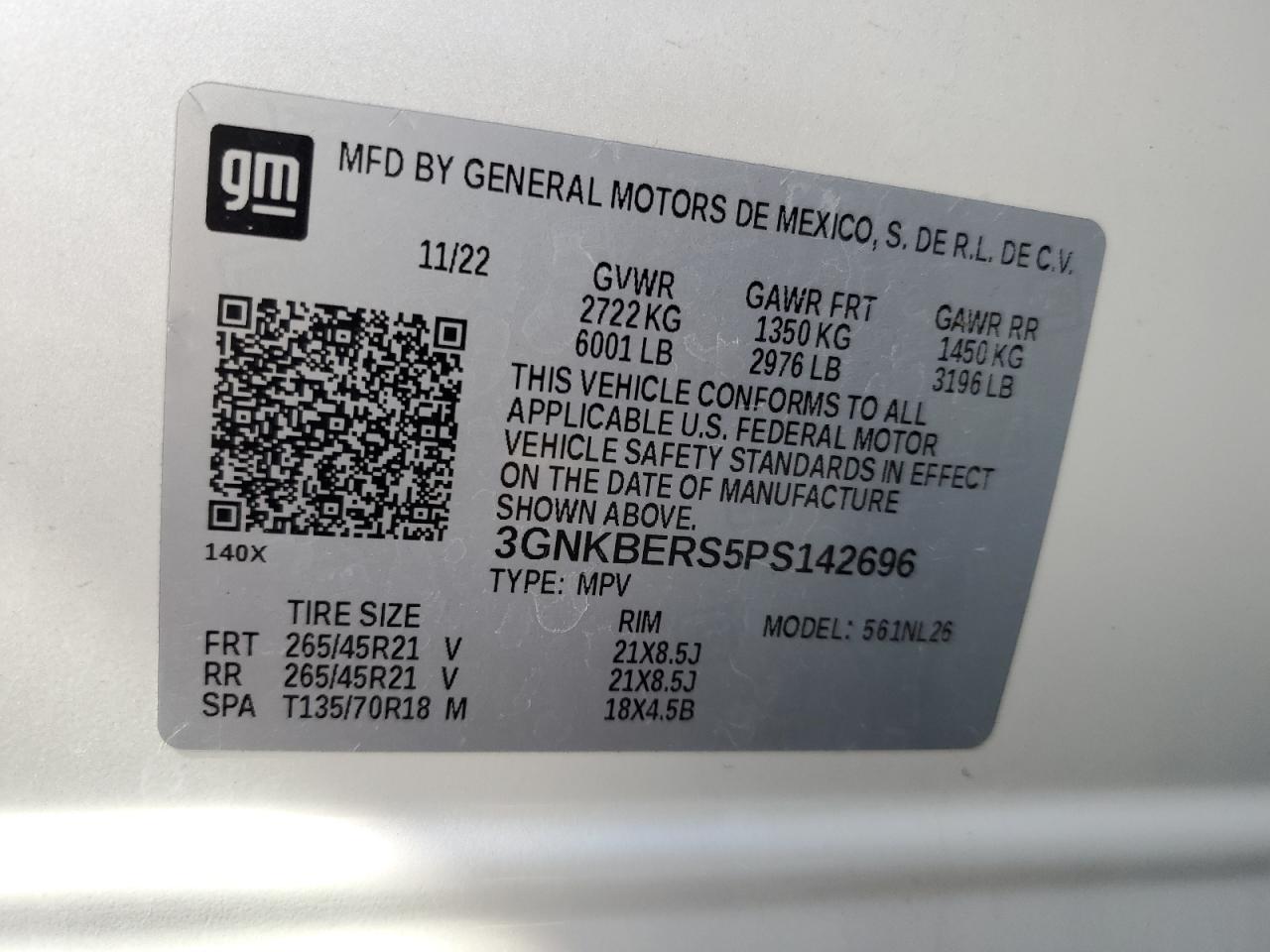 2023 CHEVROLET BLAZER RS VIN:3GNKBERS5PS142696