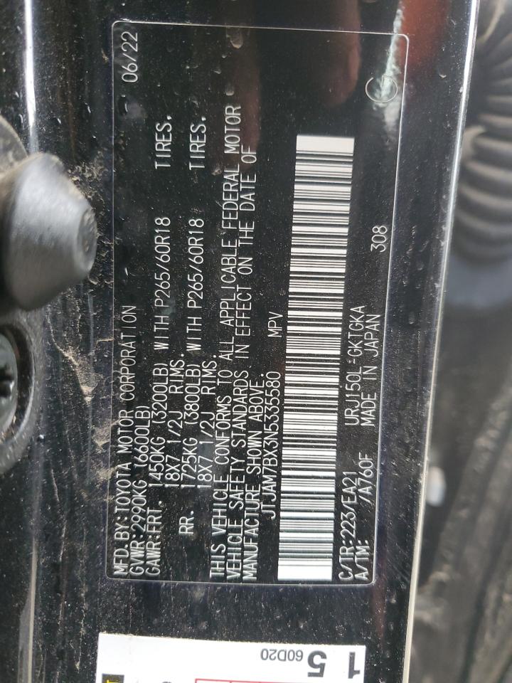 2022 LEXUS GX 460 VIN:JTJAM7BX3N5335580