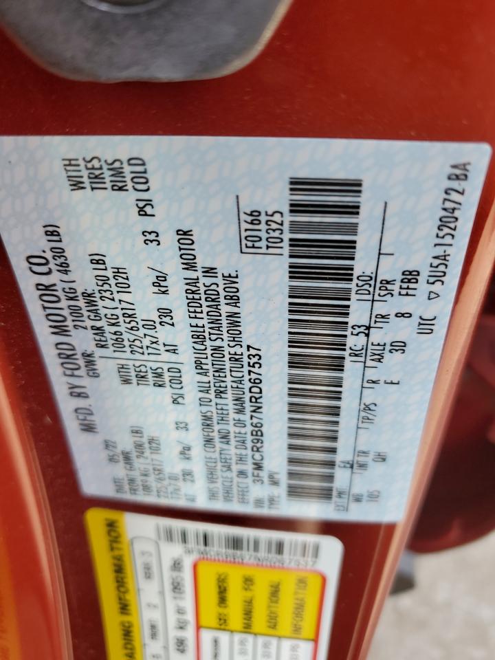 2022 FORD BRONCO SPORT BIG BEND VIN:3FMCR9B67NRD67537