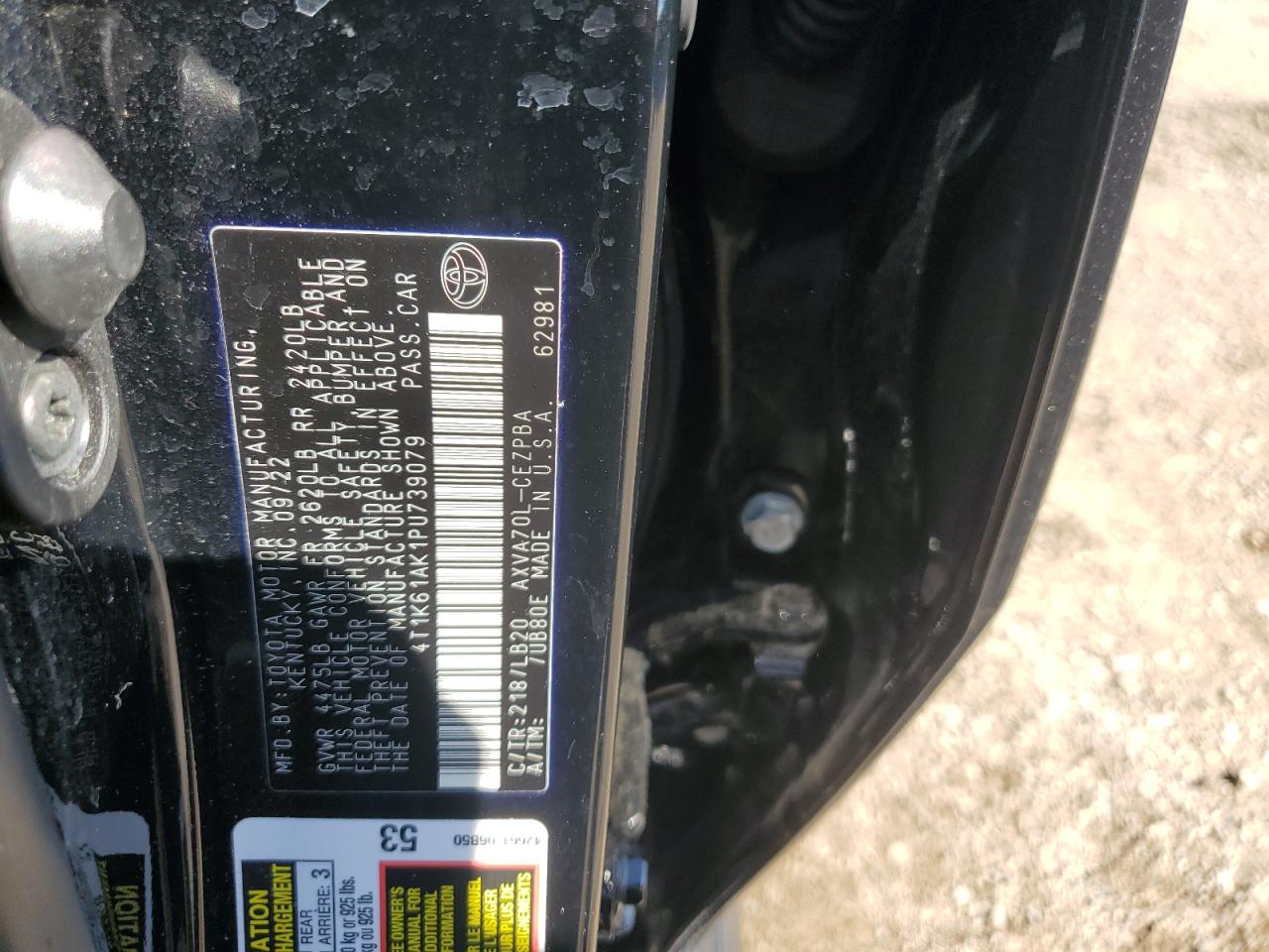 2023 TOYOTA CAMRY XSE VIN:4T1K61AK1PU739079