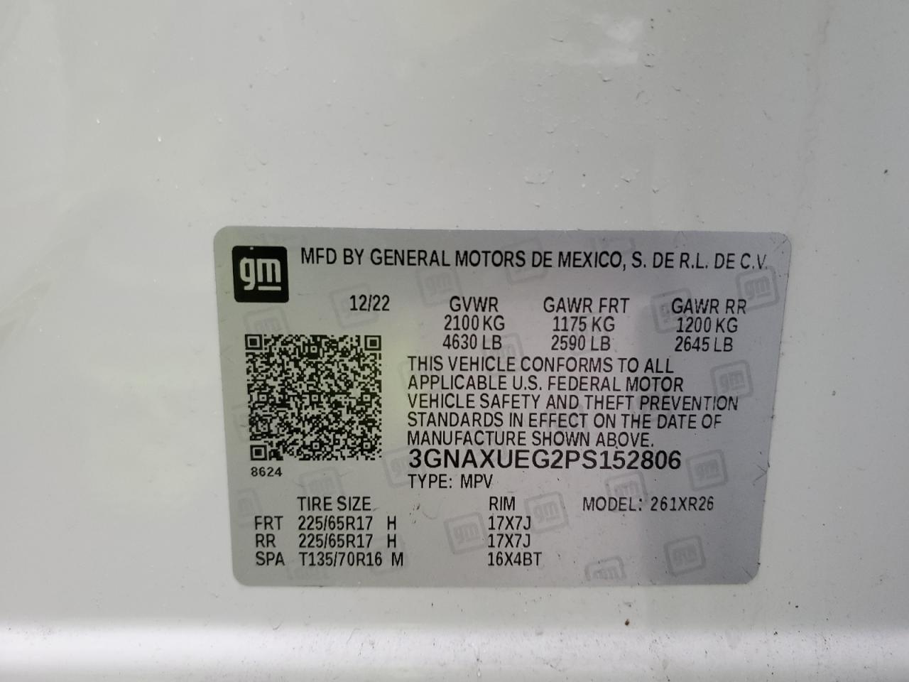 2023 CHEVROLET EQUINOX LT VIN:3GNAXUEG2PS152806