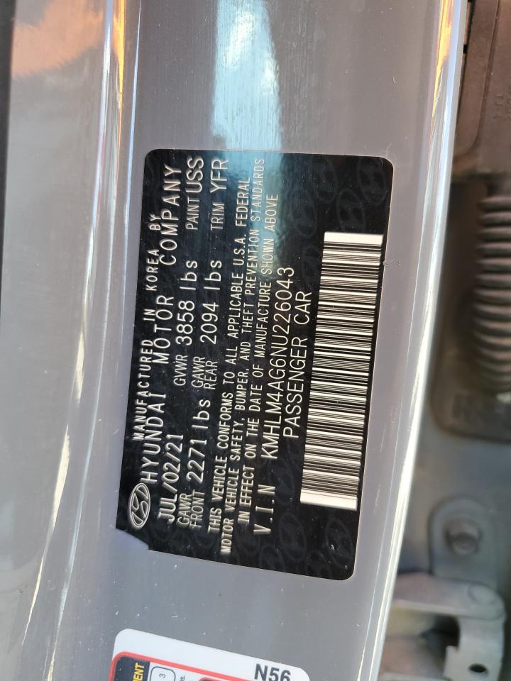 2022 HYUNDAI ELANTRA SEL VIN:KMHLM4AG6NU226043