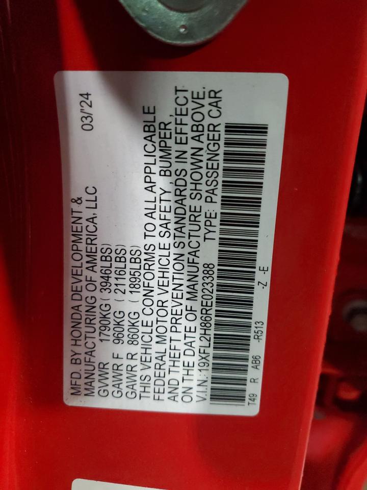 2024 HONDA CIVIC SPORT VIN:19XFL2H86RE023388