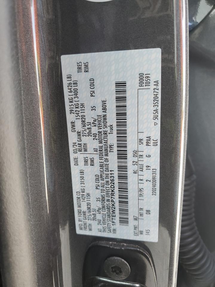 2024 FORD F150 STX VIN:1FTEW2KP7RKD26311