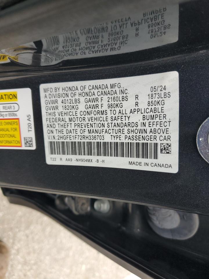 2024 HONDA CIVIC EX VIN:2HGFE1F72RH336703