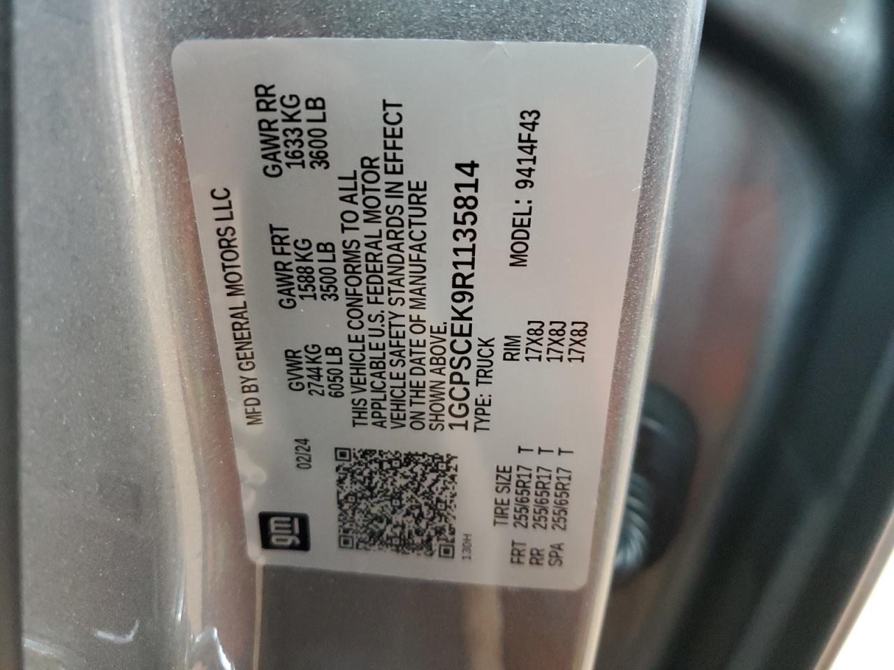 2024 CHEVROLET COLORADO LT VIN:1GCPSCEK9R1135814