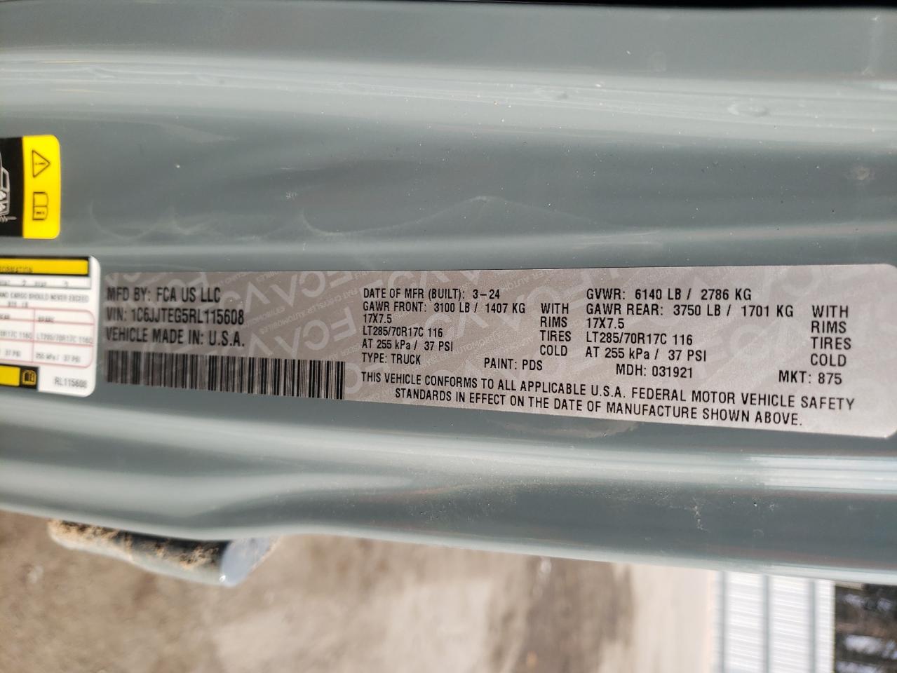 2024 JEEP GLADIATOR MOJAVE VIN:1C6JJTEG5RL115608