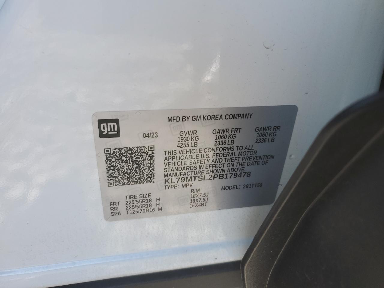 2023 CHEVROLET TRAILBLAZER RS VIN:KL79MTSL2PB179478