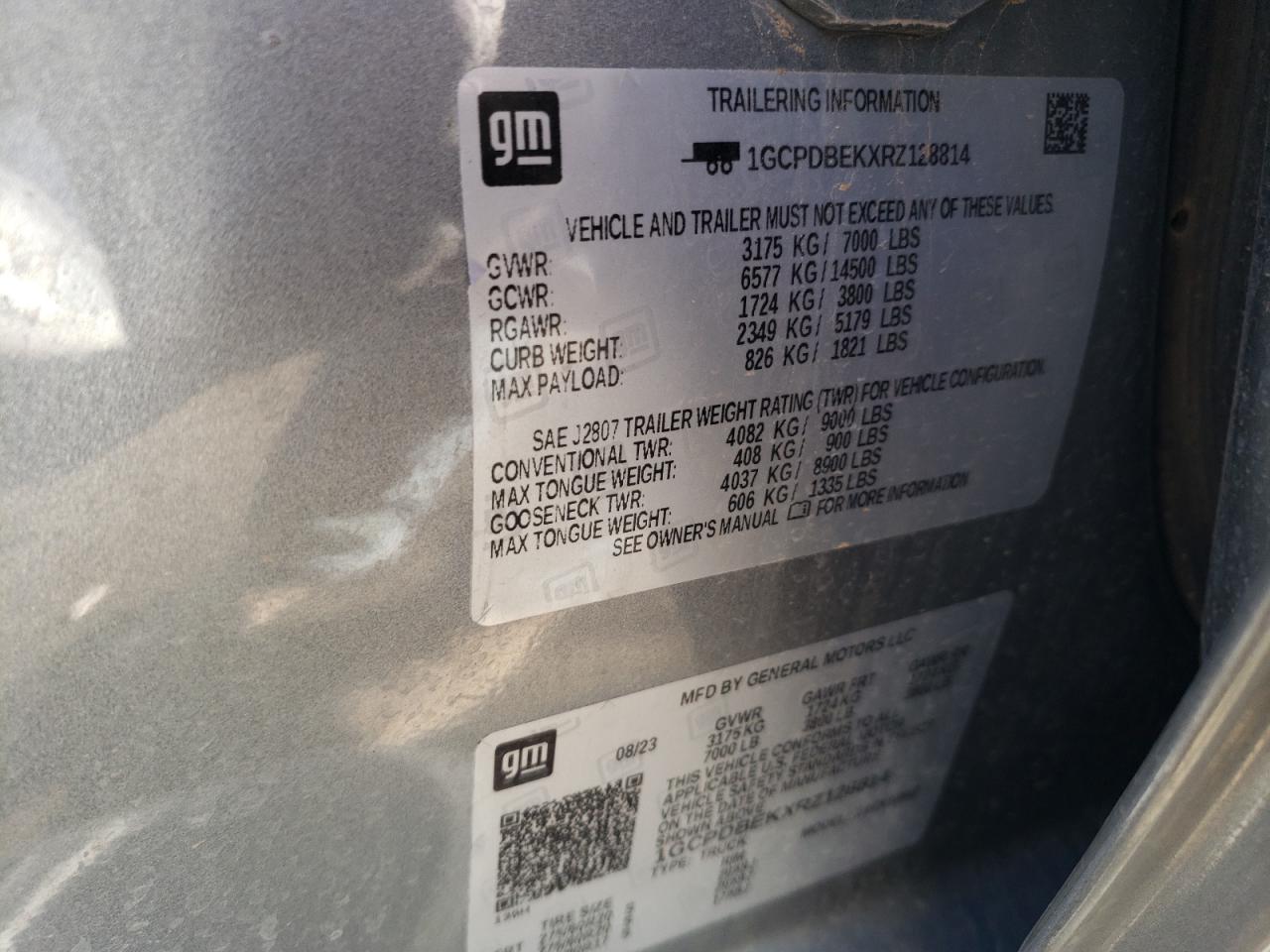 2024 CHEVROLET SILVERADO K1500 CUSTOM VIN:1GCPDBEKXRZ128814