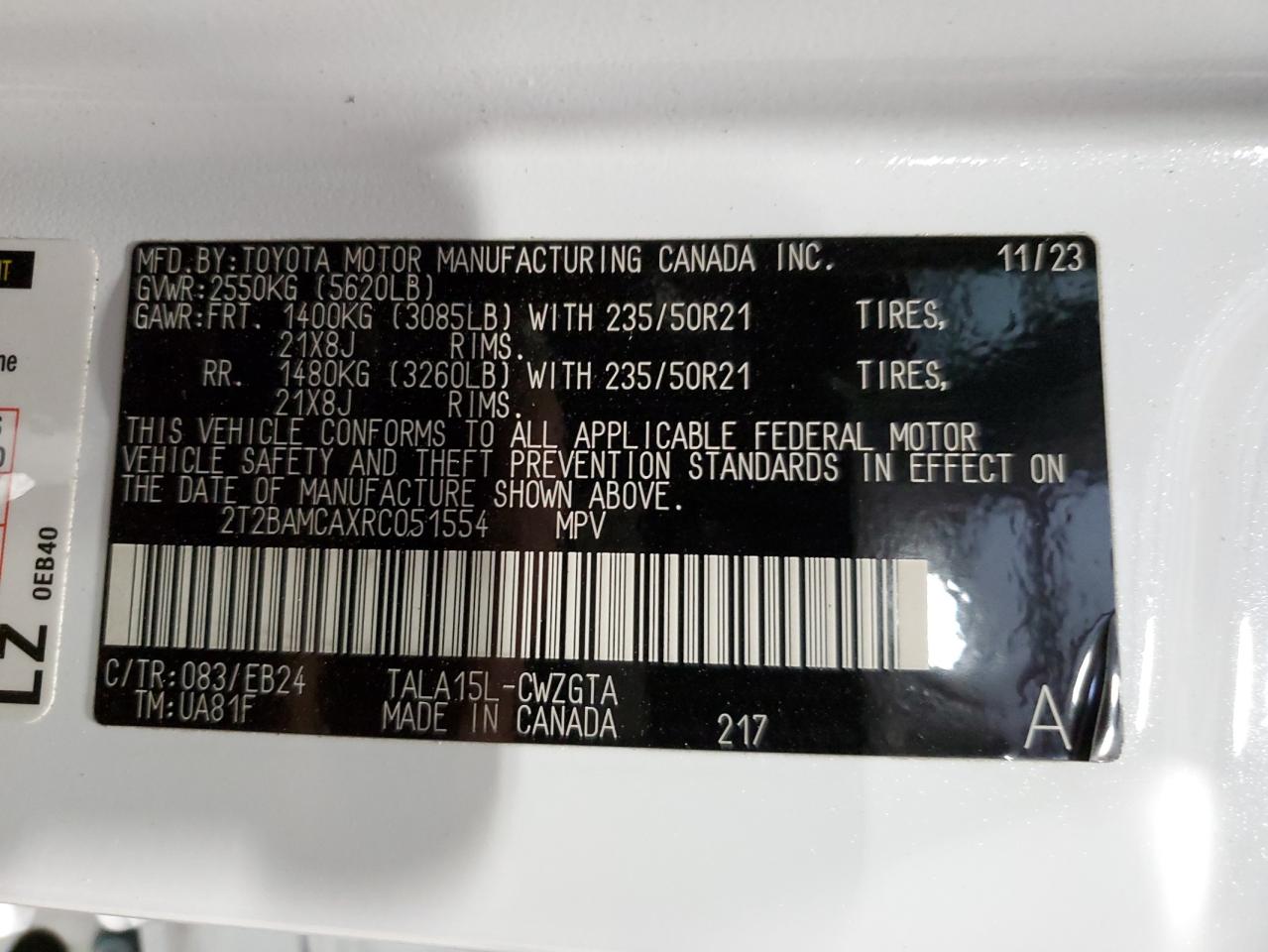 2024 LEXUS RX 350 BASE VIN:2T2BAMCAXRC051554