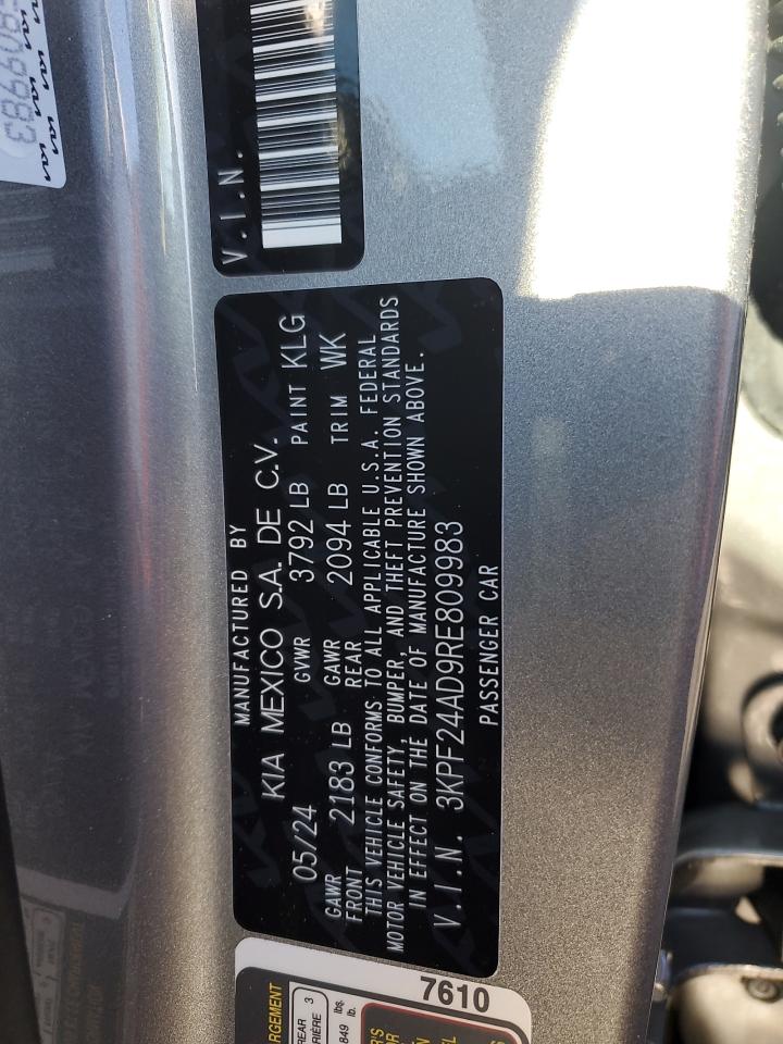 2024 KIA FORTE LX VIN:3KPF24AD9RE809983