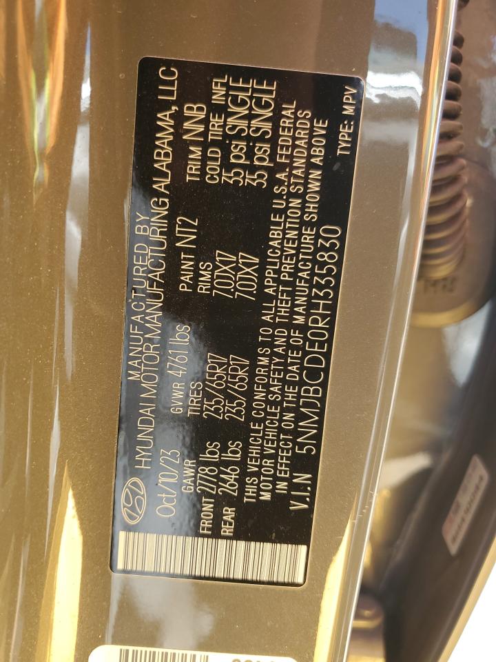 2024 HYUNDAI TUCSON SEL VIN:5NMJBCDE0RH335830