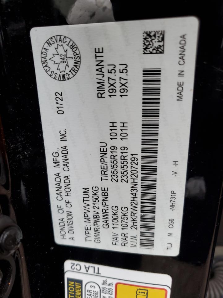 2022 HONDA CR-V SPORT VIN:2HKRW2H43NH207291