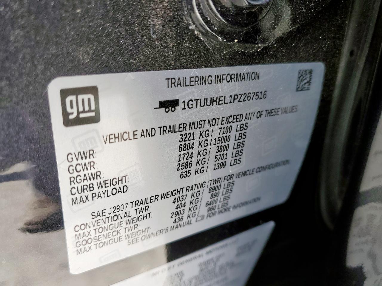 2023 GMC SIERRA K1500 DENALI ULTIMATE VIN:1GTUUHEL1PZ267516