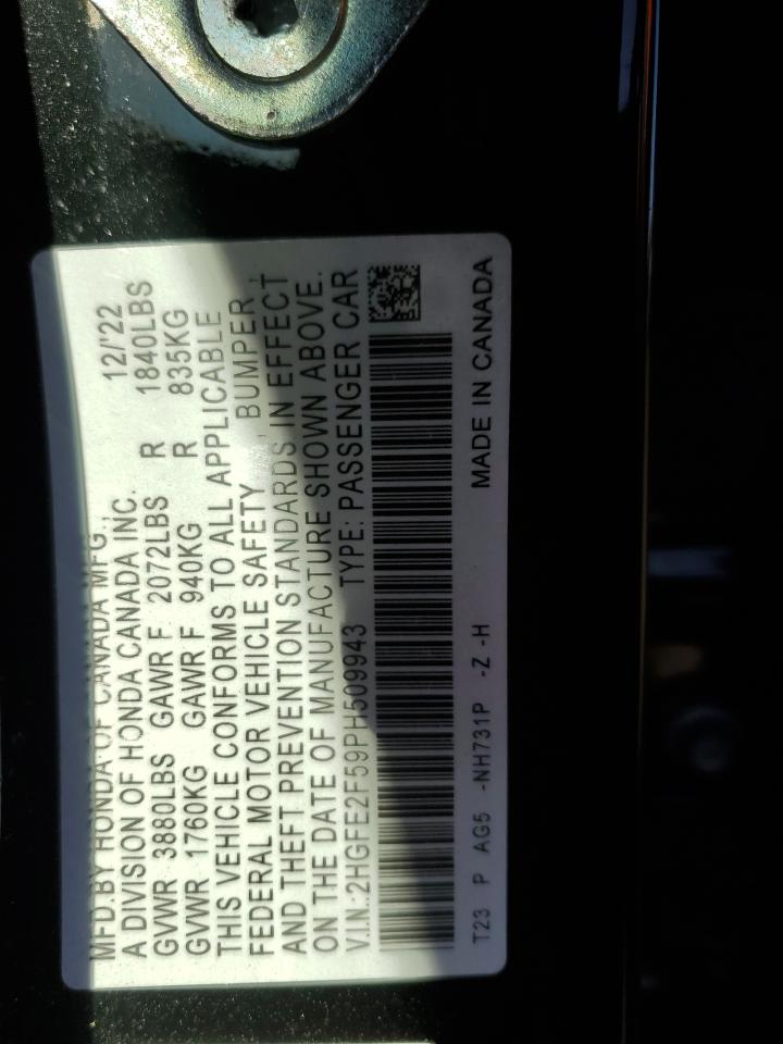 2023 HONDA CIVIC SPORT VIN:2HGFE2F59PH509943