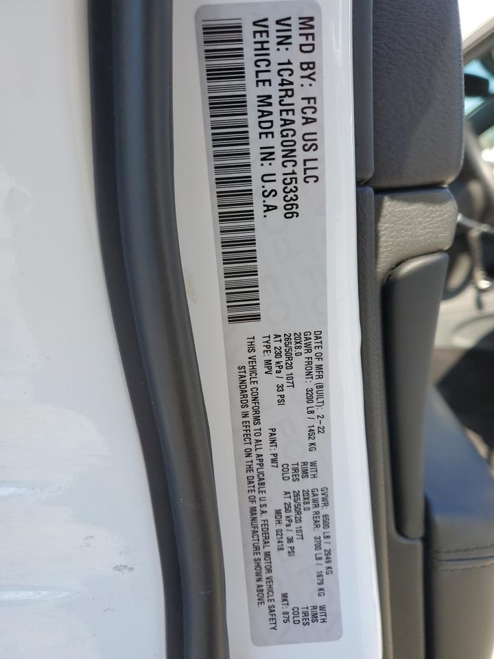 2022 JEEP GRAND CHEROKEE LAREDO E VIN:1C4RJEAG0NC153366