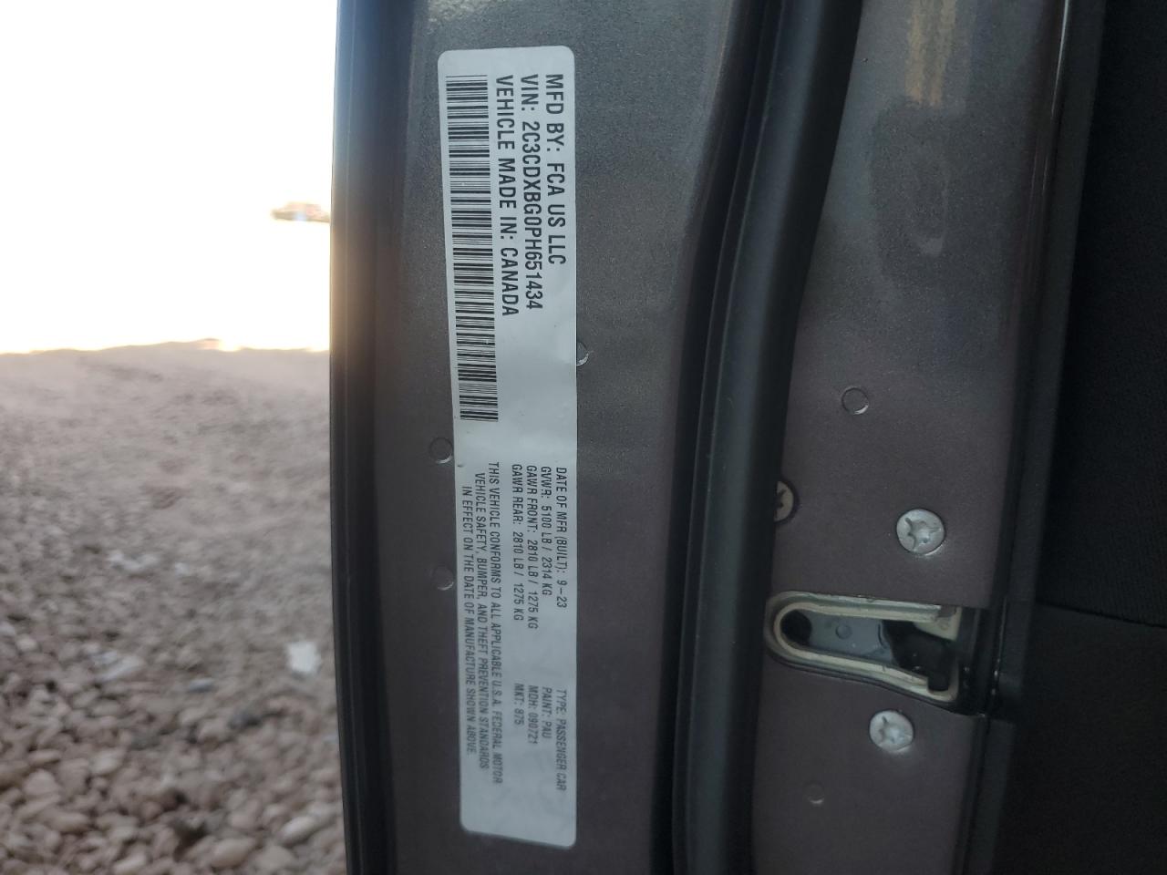 2023 DODGE CHARGER SXT VIN:2C3CDXBG0PH651434