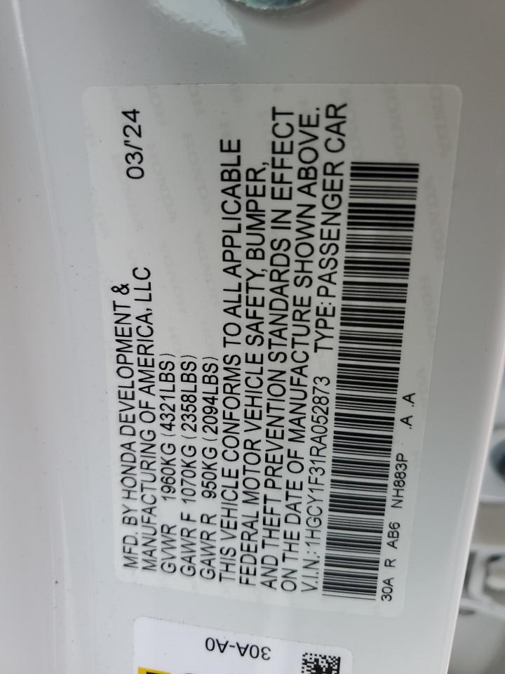 2024 HONDA ACCORD EX VIN:1HGCY1F31RA052873