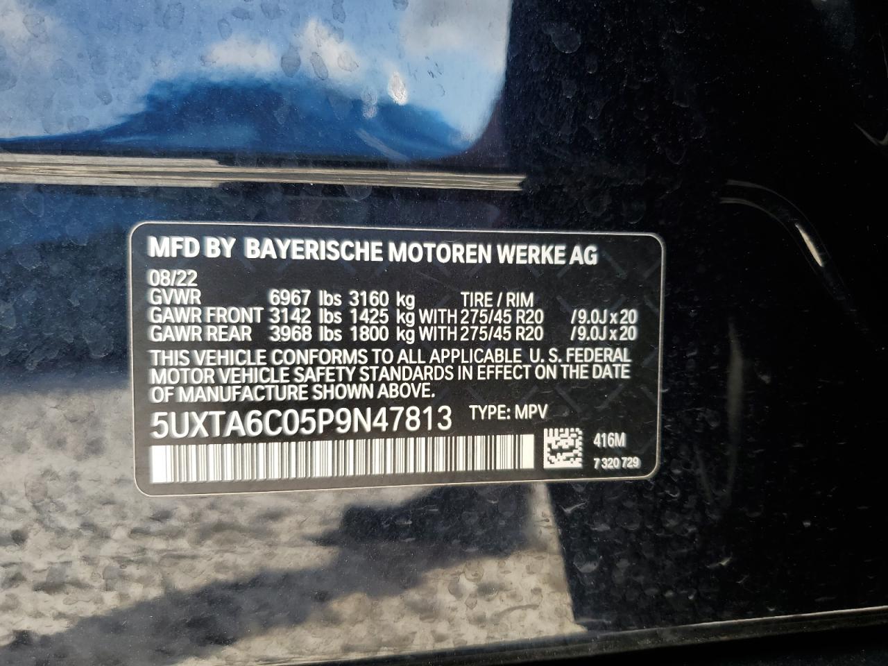 2023 BMW X5 XDRIVE45E VIN:5UXTA6C05P9N47813