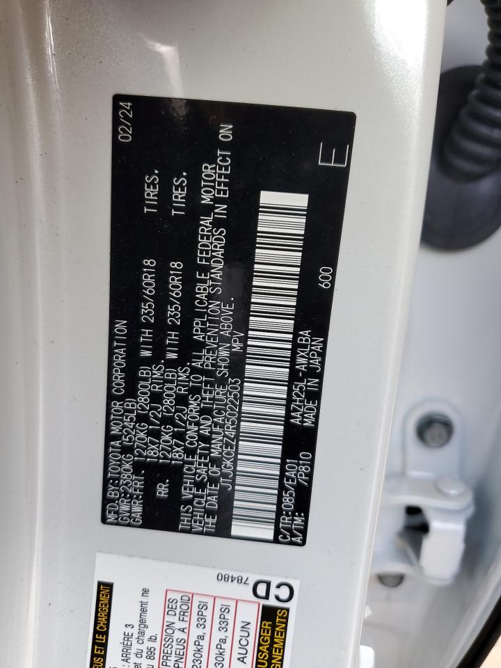 2024 LEXUS NX 350H BASE VIN:JTJGKCEZ4R5022503