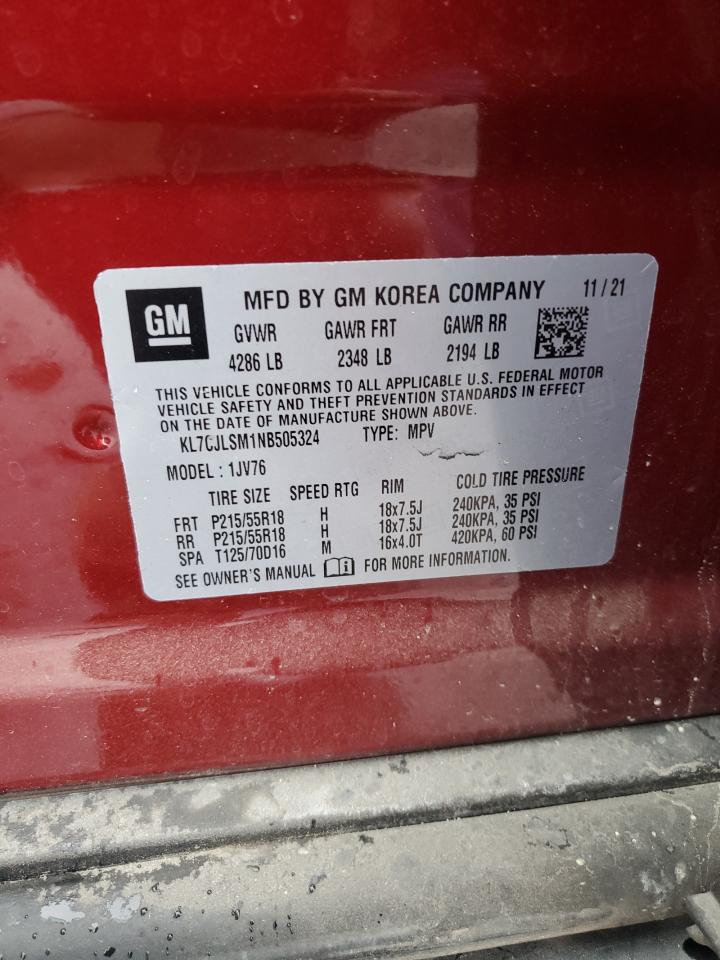 2022 CHEVROLET TRAX 1LT VIN:KL7CJLSM1NB505324