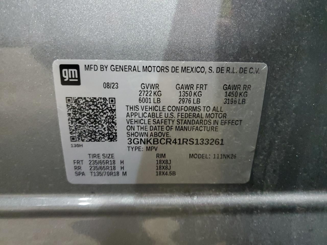 2024 CHEVROLET BLAZER 2LT VIN:3GNKBCR41RS133261