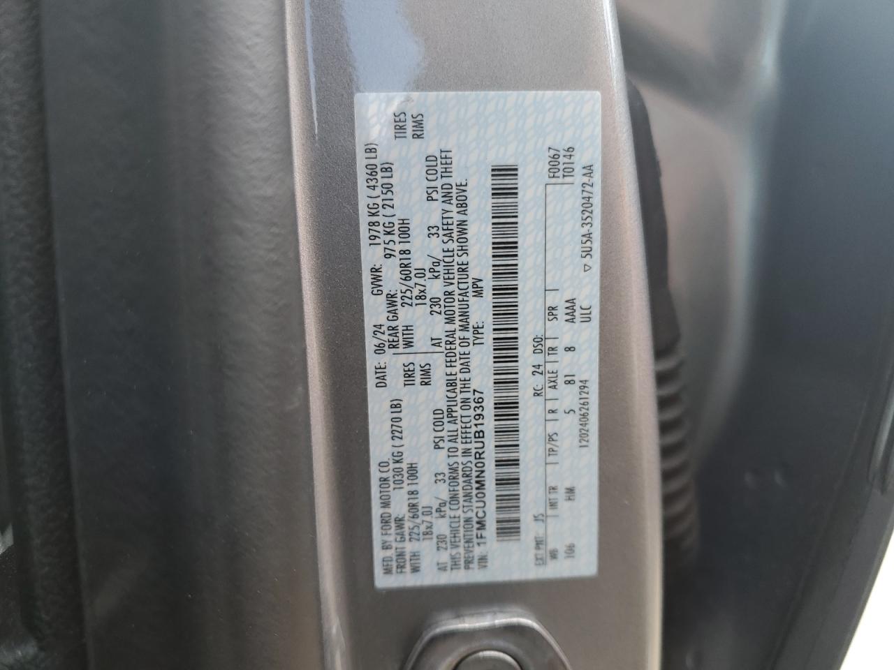 2024 FORD ESCAPE ST LINE VIN:1FMCU0MN0RUB19367