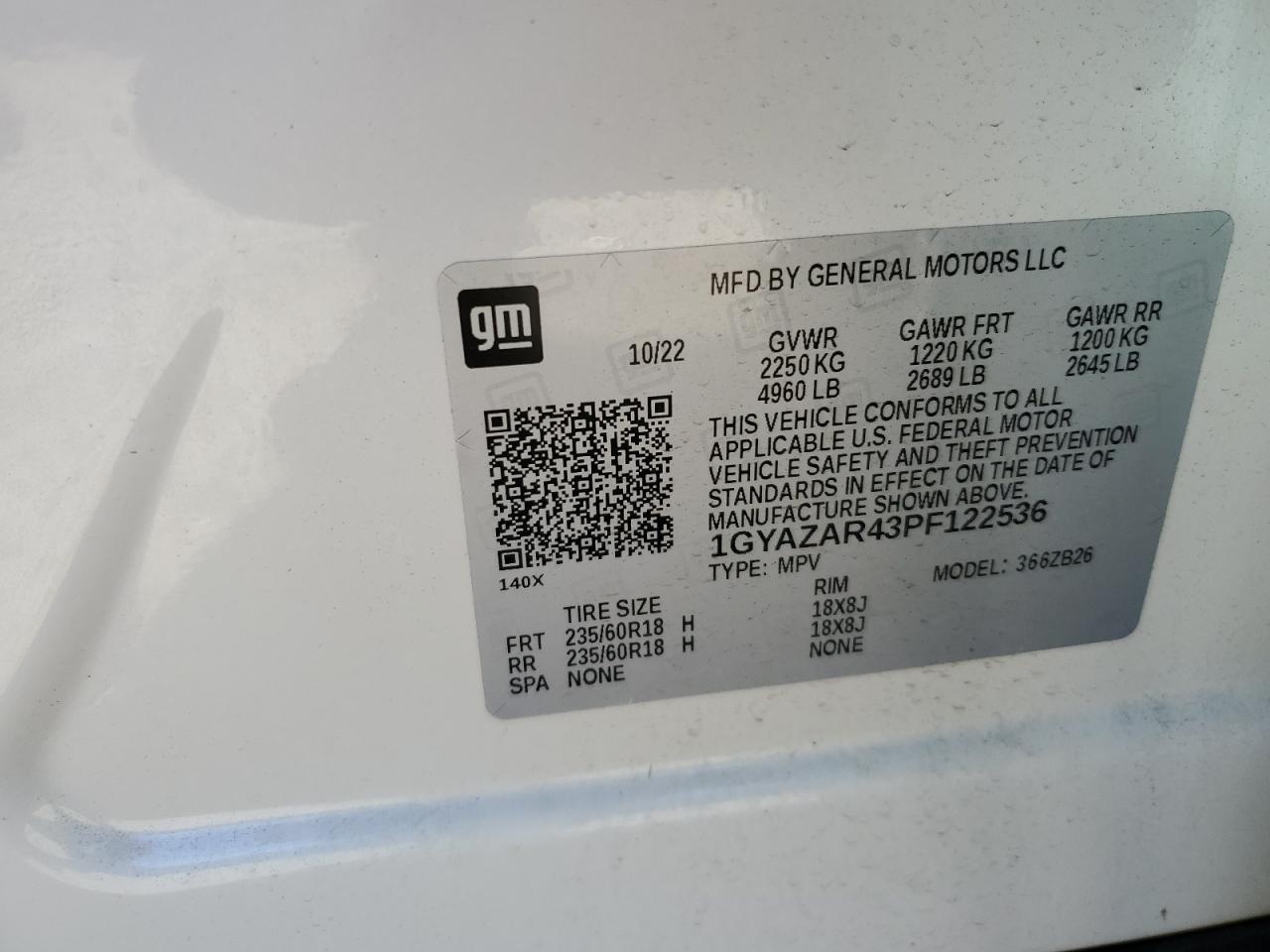 2023 CADILLAC XT4 LUXURY VIN:1GYAZAR43PF122536