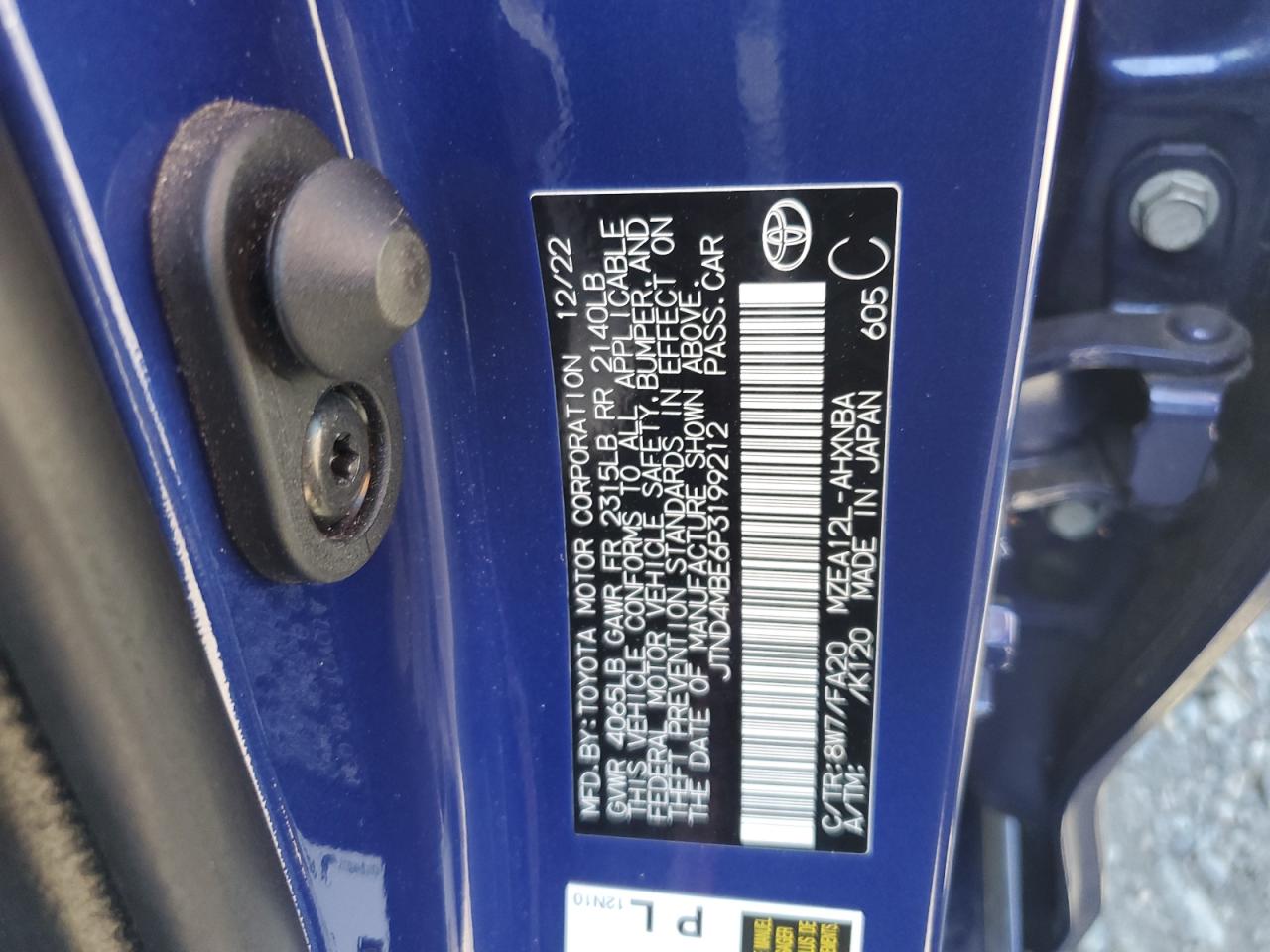 2023 TOYOTA COROLLA SE VIN:JTND4MBE6P3199212