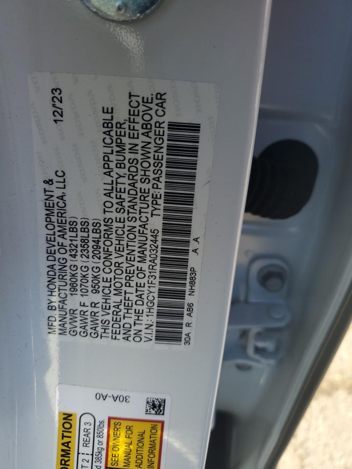 2024 HONDA ACCORD EX VIN:1HGCY1F31RA032445