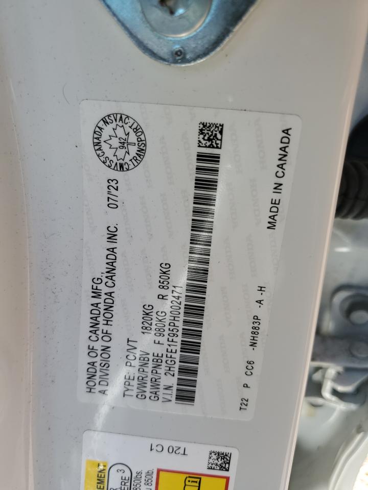 2023 HONDA CIVIC TOURING VIN:2HGFE1F95PH002471