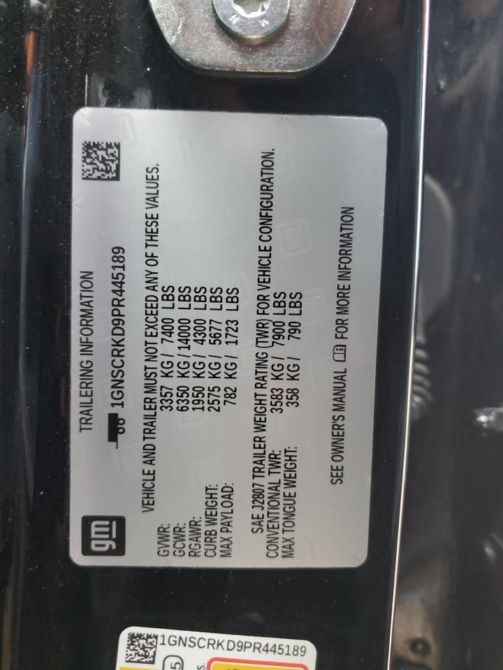 2023 CHEVROLET TAHOE C1500 RST VIN:1GNSCRKD9PR445189