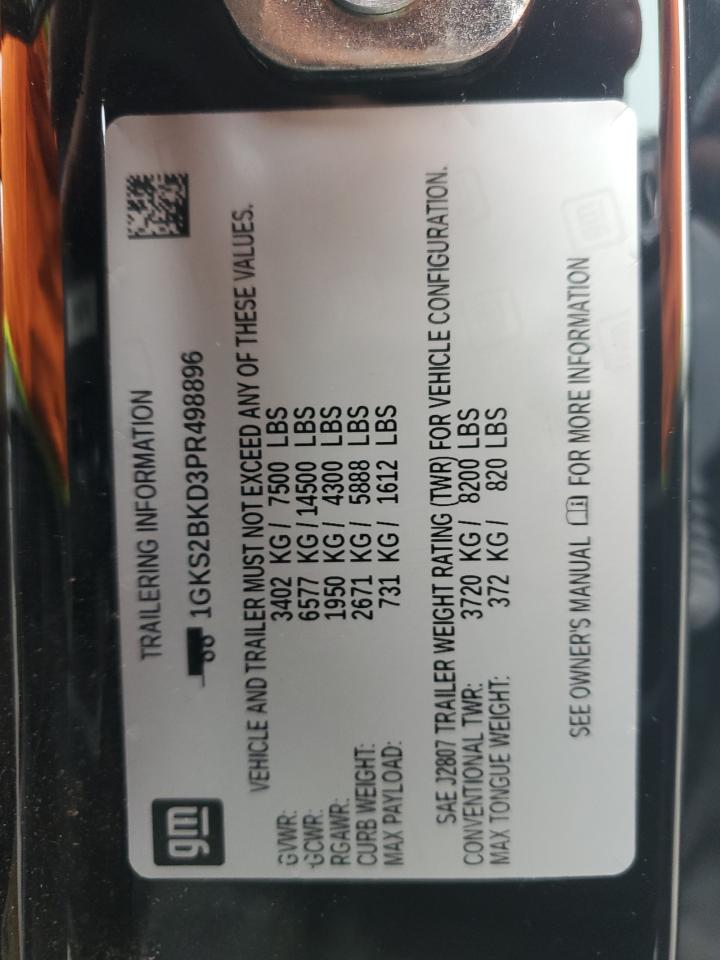 2023 GMC YUKON SLT VIN:1GKS2BKD3PR498896