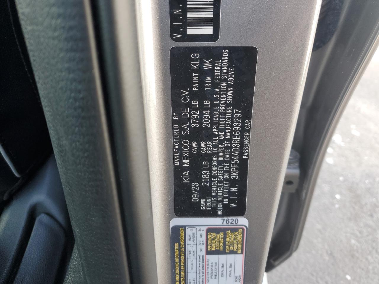 2024 KIA FORTE GT LINE VIN:3KPF54AD3RE693297
