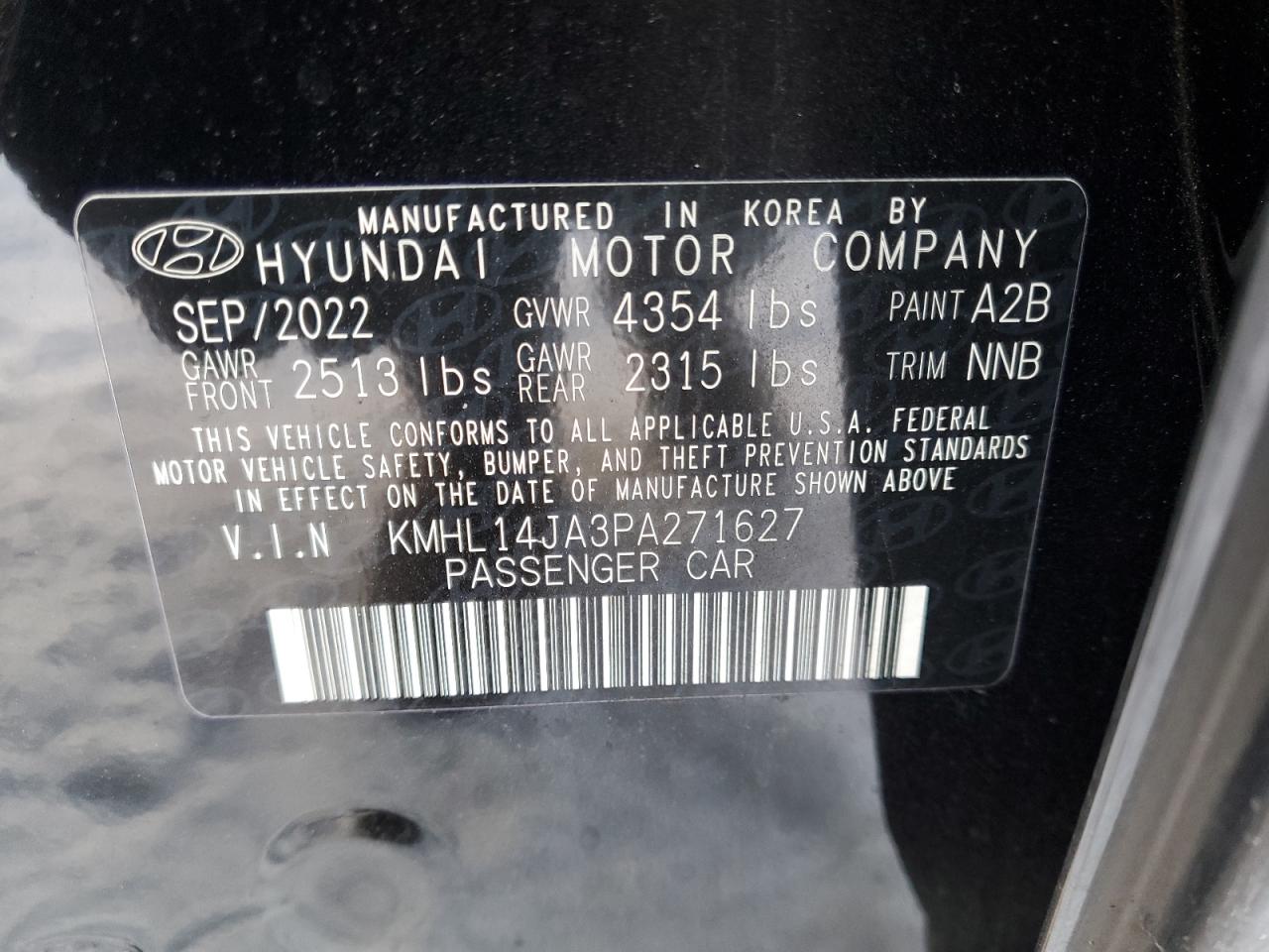 2023 HYUNDAI SONATA SEL VIN:KMHL14JA3PA271627