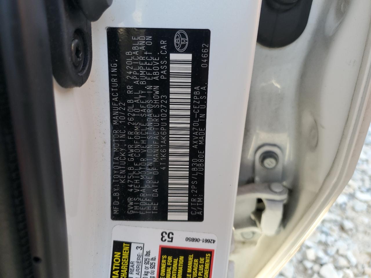 2023 TOYOTA CAMRY XSE VIN:4T1K61AK6PU102723