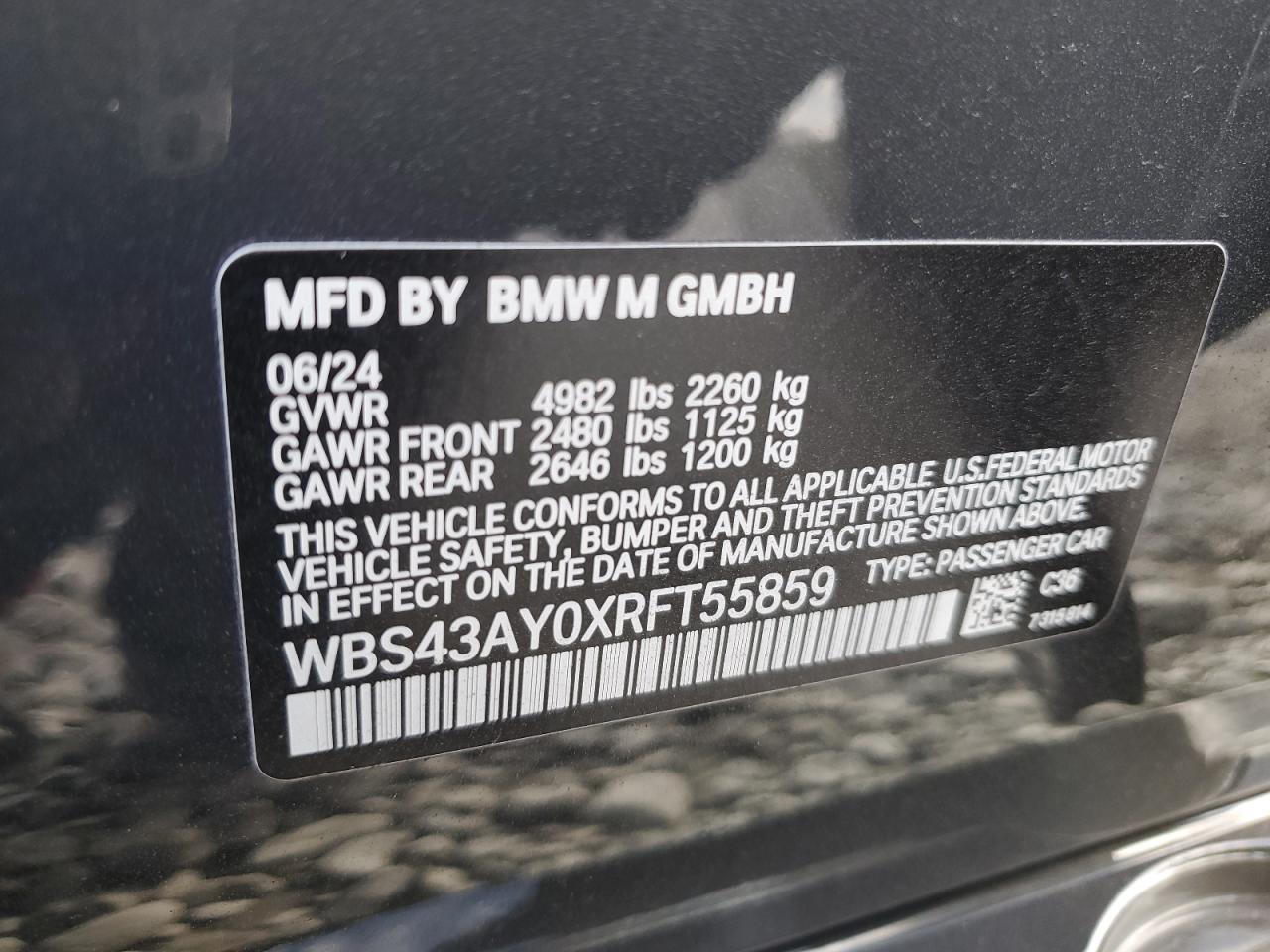 2024 BMW M3 COMPETITION VIN:WBS43AY0XRFT55859