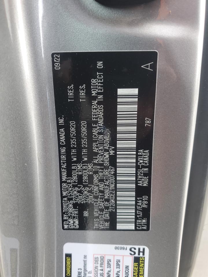2022 LEXUS NX 350H VIN:2T2GKCEZ1NC007467