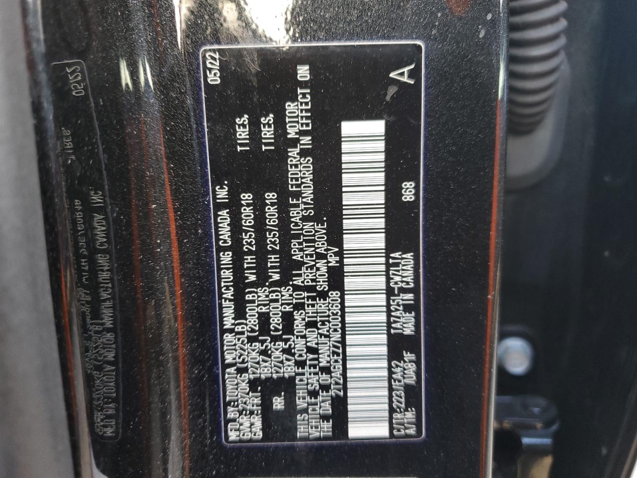 2022 LEXUS NX 350 VIN:2T2AGCEZ7NC003608