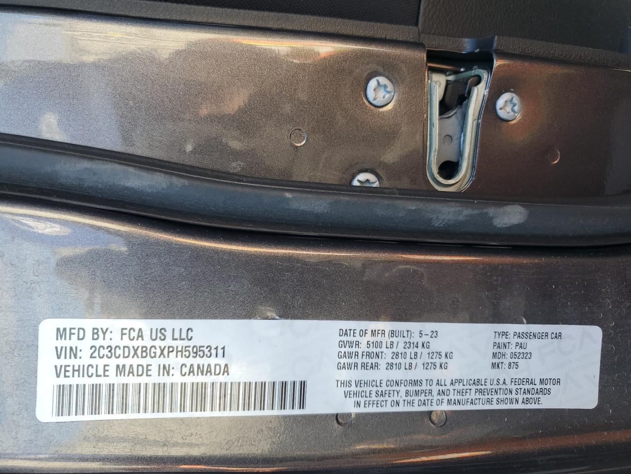 2023 DODGE CHARGER SXT VIN:2C3CDXBGXPH595311