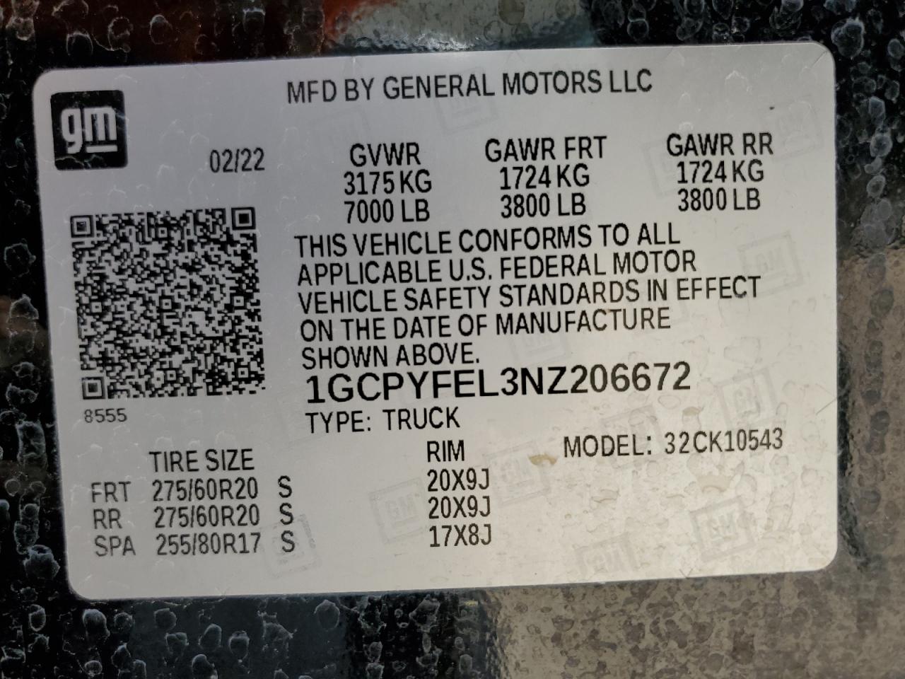 2022 CHEVROLET SILVERADO LTD K1500 LT TRAIL BOSS VIN:1GCPYFEL3NZ206672