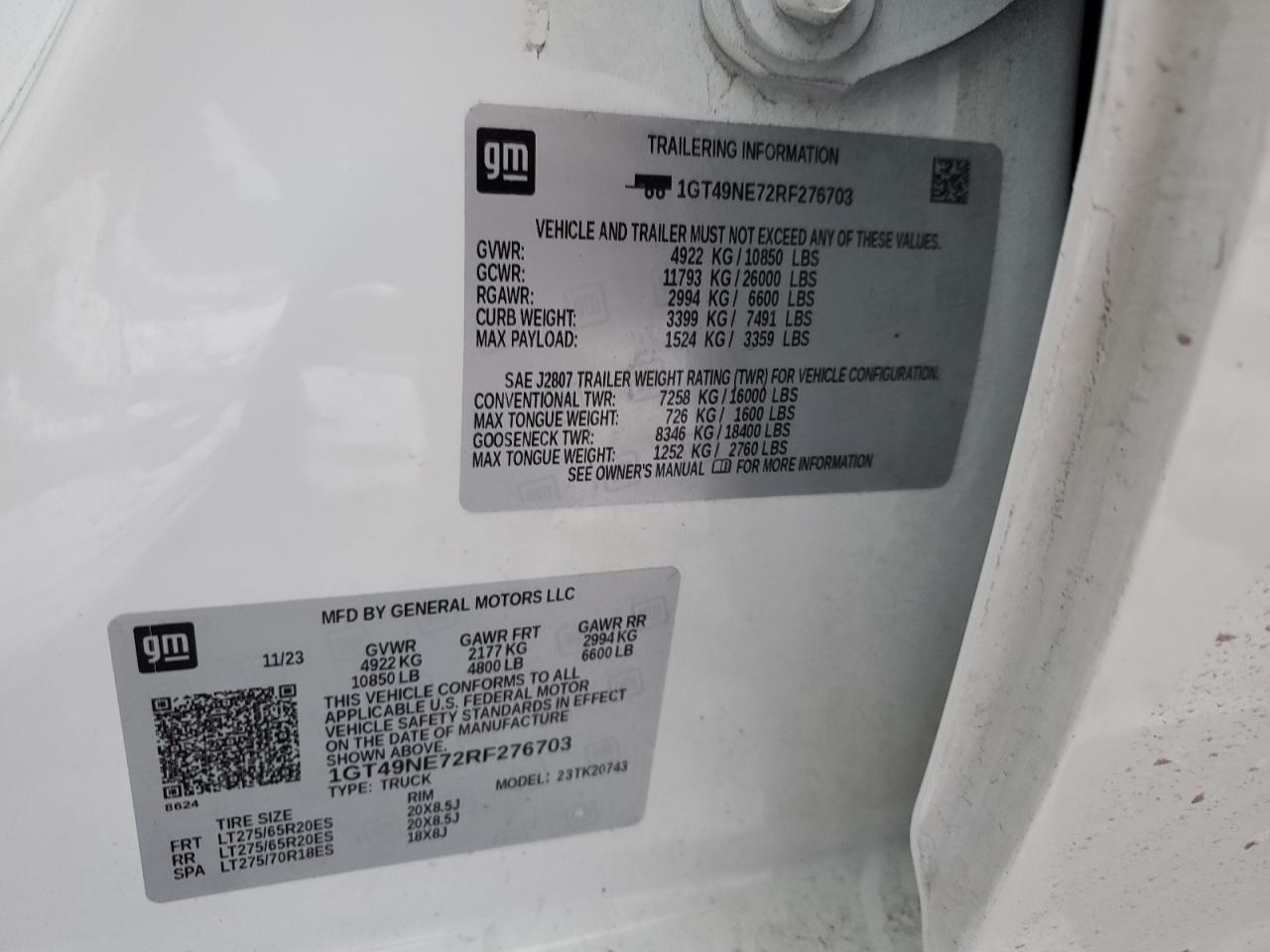 2024 GMC SIERRA K2500 SLT VIN:1GT49NE72RF276703