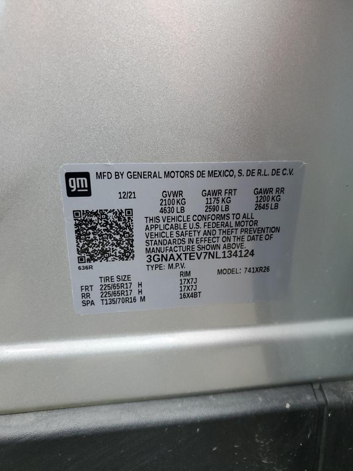 2022 CHEVROLET EQUINOX LT VIN:3GNAXTEV7NL134124