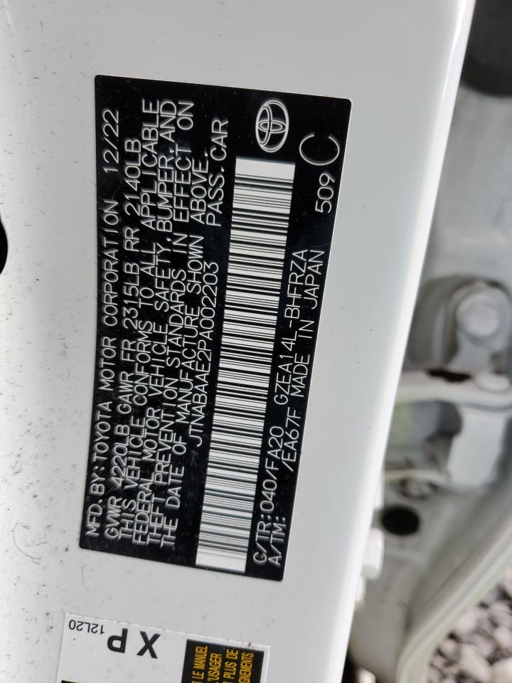 2023 TOYOTA GR COROLLA CORE VIN:JTNABAAE2PA002203