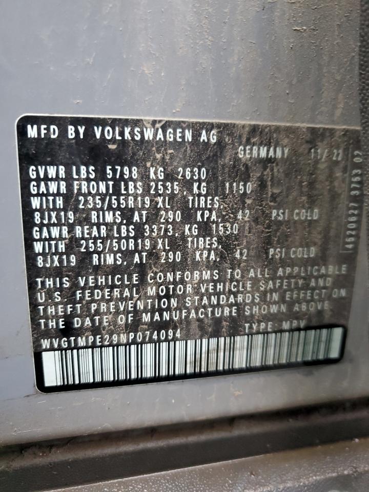 2022 VOLKSWAGEN ID.4 PRO S VIN:WVGTMPE29NP074094