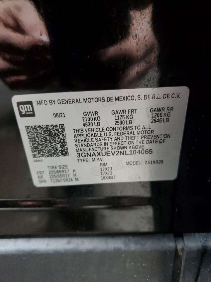 2022 CHEVROLET EQUINOX LT VIN:3GNAXUEV2NL104065